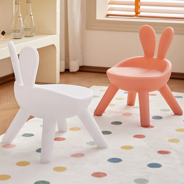 Contemporary Creative Kids PP Bunny Ear Round Footstool With Backrest For Entryway And Living Room