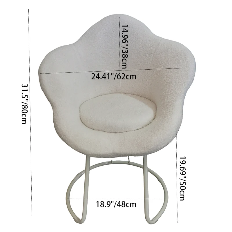 Contemporary Nordic Swivel Sherpa Fabric Iron Petal Vanity Stool With Backrest & Armrests For Bedroom