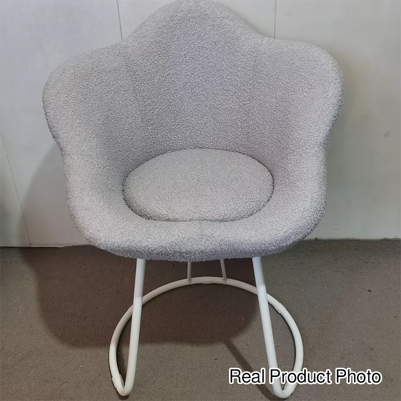 Contemporary Nordic Swivel Sherpa Fabric Iron Petal Vanity Stool With Backrest & Armrests For Bedroom