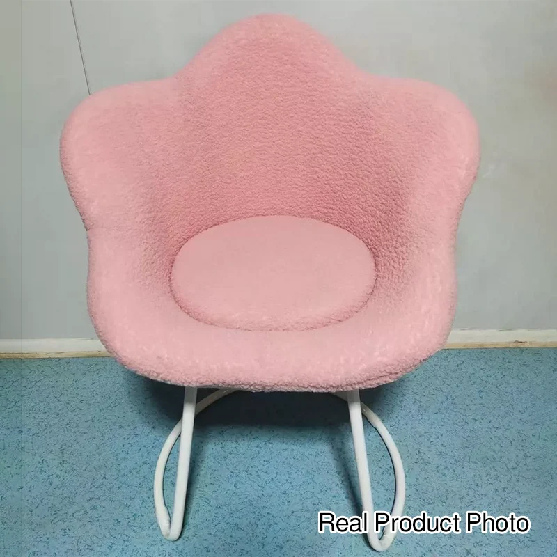Contemporary Nordic Swivel Sherpa Fabric Iron Petal Vanity Stool With Backrest & Armrests For Bedroom