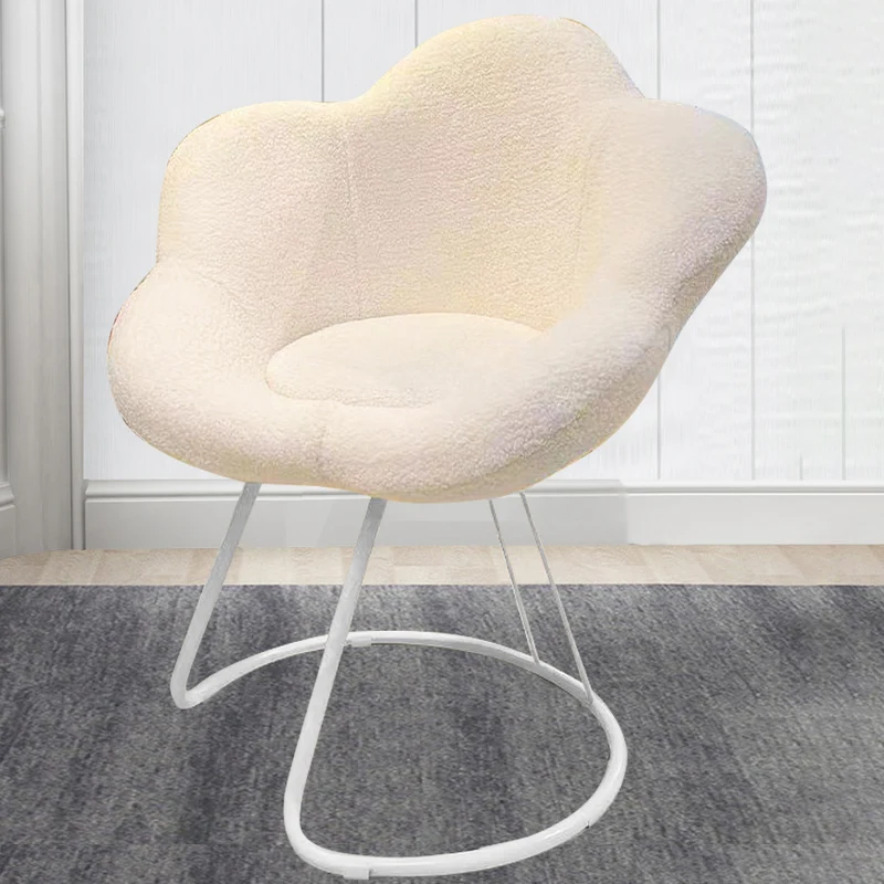 Contemporary Nordic Swivel Sherpa Fabric Iron Petal Vanity Stool With Backrest & Armrests For Bedroom