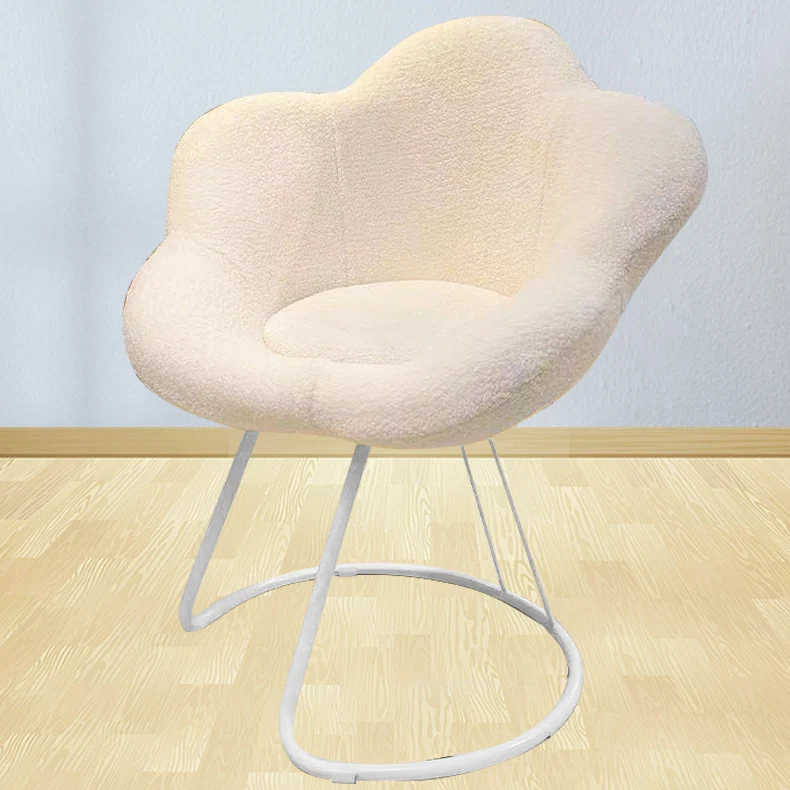 Contemporary Nordic Swivel Sherpa Fabric Iron Petal Vanity Stool With Backrest & Armrests For Bedroom