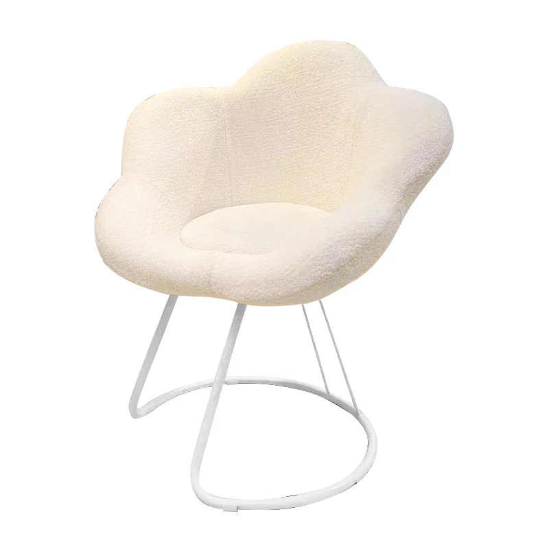 Contemporary Nordic Swivel Sherpa Fabric Iron Petal Vanity Stool With Backrest & Armrests For Bedroom