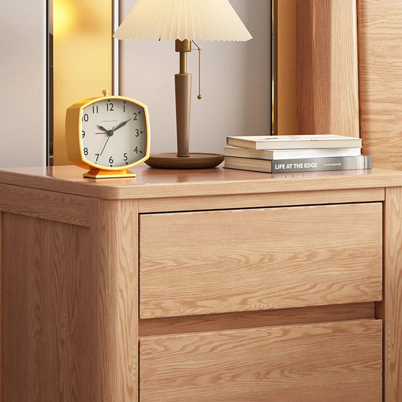 Contemporary Scandinavian Rectangular Tabletop Rubberwood Plywood Nightstand 2-Drawer For Bedroom