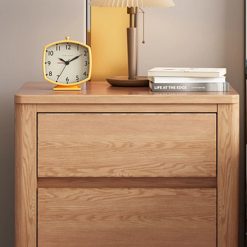 Contemporary Scandinavian Rectangular Tabletop Rubberwood Plywood Nightstand 2-Drawer For Bedroom