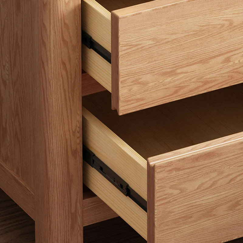 Contemporary Scandinavian Rectangular Tabletop Rubberwood Plywood Nightstand 2-Drawer For Bedroom