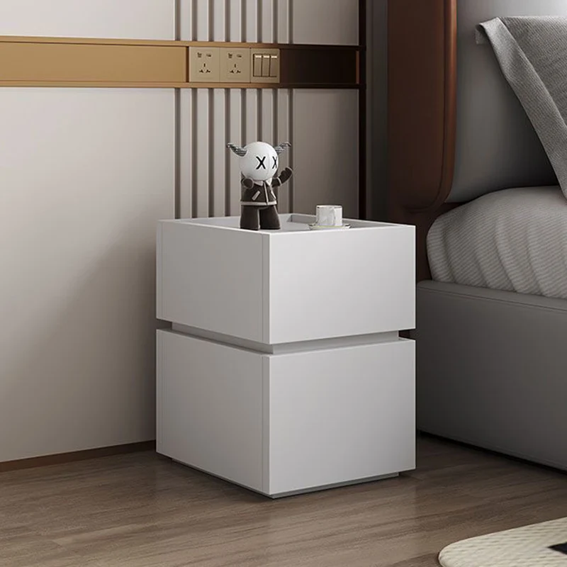 Modern Luxury Ultra Narrow Rectangular Tabletop Medium Density Fiberboard Nightstand 2-Drawer For Bedroom