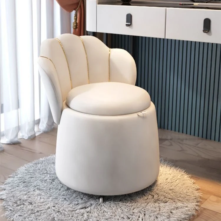 Contemporary Nordic Velvet Plywood Steel Round Petal-Back Storage Vanity Stool Backrest For Bedroom