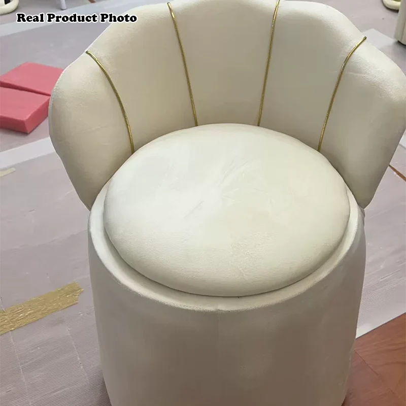 Contemporary Nordic Velvet Plywood Steel Round Petal-Back Storage Vanity Stool Backrest For Bedroom