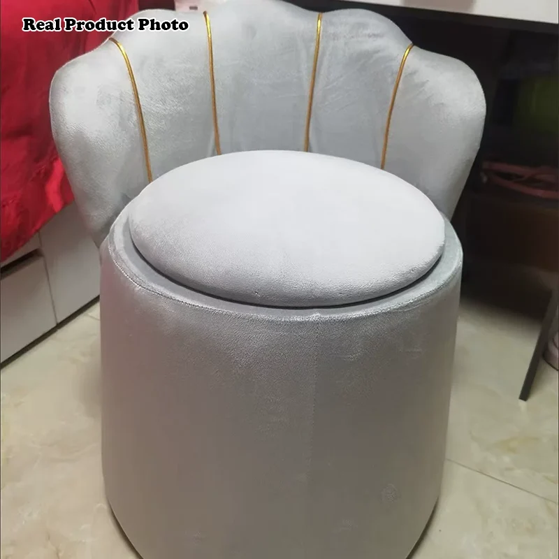 Contemporary Nordic Velvet Plywood Steel Round Petal-Back Storage Vanity Stool Backrest For Bedroom