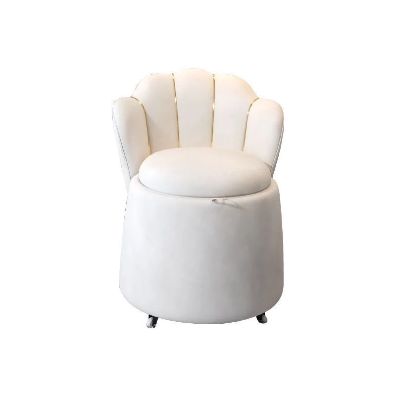 Contemporary Nordic Velvet Plywood Steel Round Petal-Back Storage Vanity Stool Backrest For Bedroom