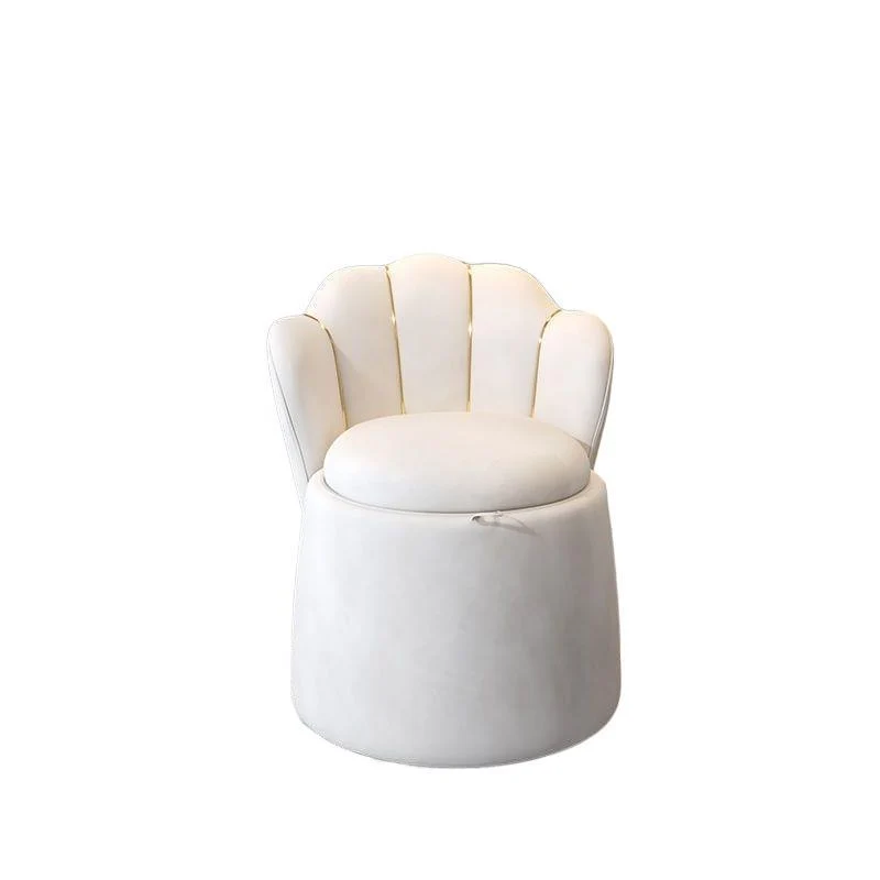 Contemporary Nordic Velvet Plywood Steel Round Petal-Back Storage Vanity Stool Backrest For Bedroom