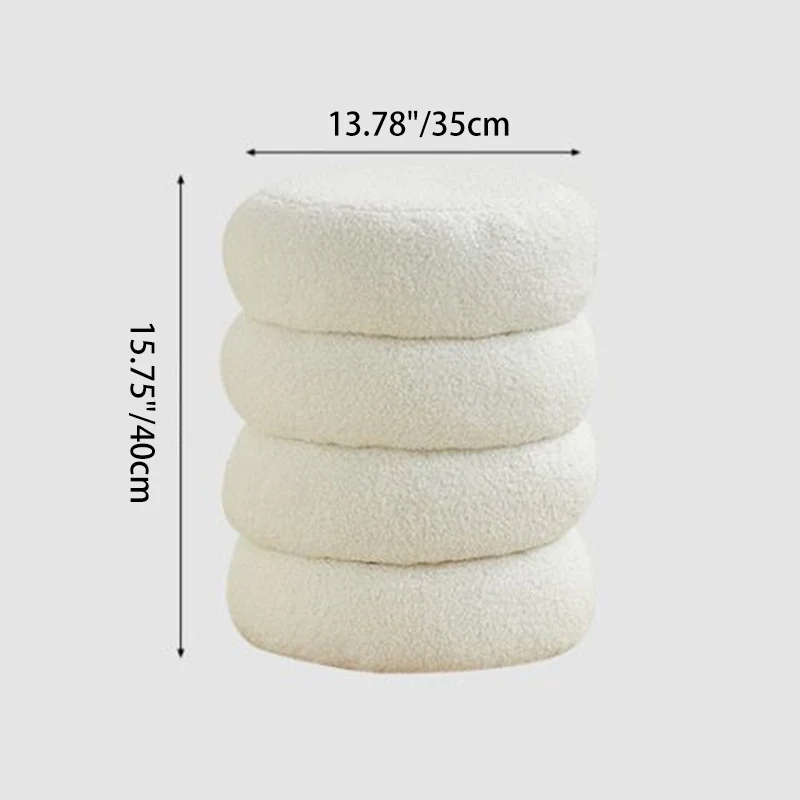Contemporary Nordic Sherpa Fabric Engineered Board Round Low Stool Multi-Tier For Living Room And Bedroom