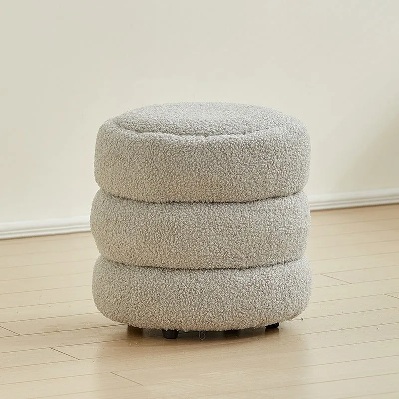 Contemporary Nordic Sherpa Fabric Engineered Board Round Low Stool Multi-Tier For Living Room And Bedroom