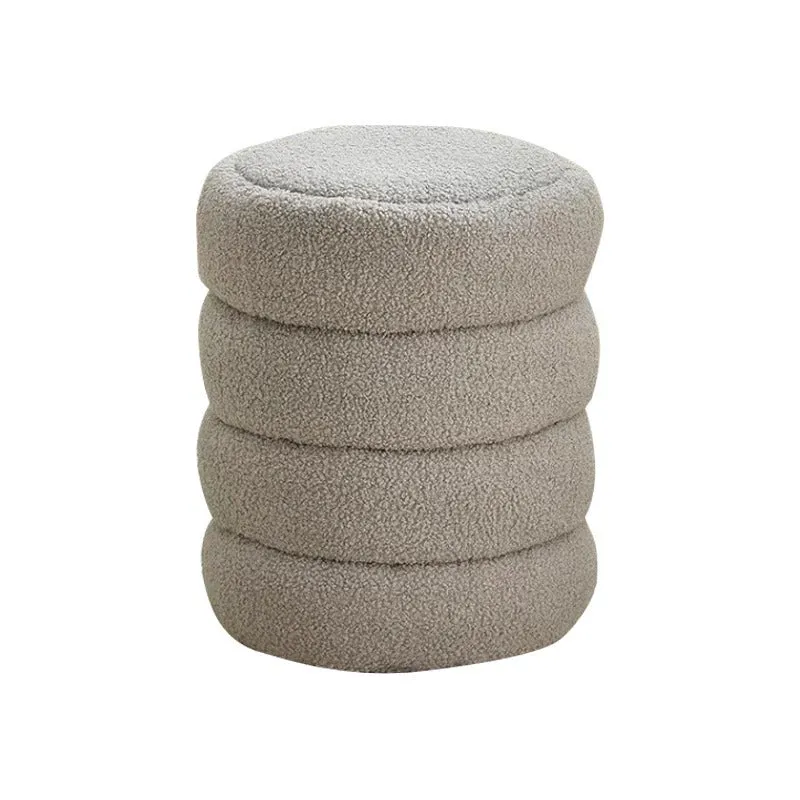 Contemporary Nordic Sherpa Fabric Engineered Board Round Low Stool Multi-Tier For Living Room And Bedroom