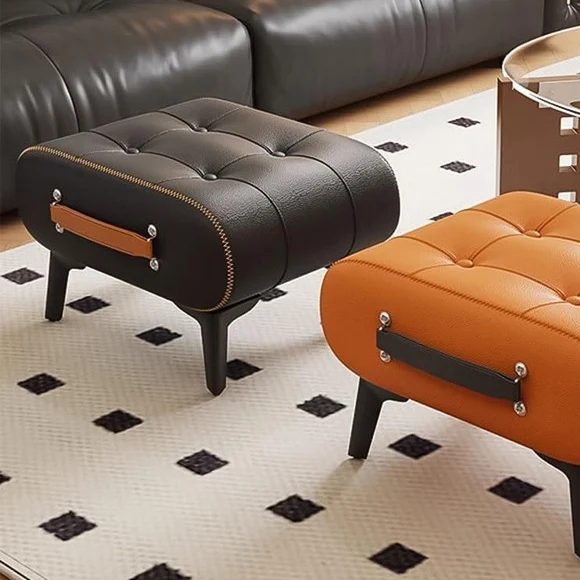 Modern Luxury Faux Leather Alloy Rectangular Footstool With Portable Handle For Entryway And Living Room