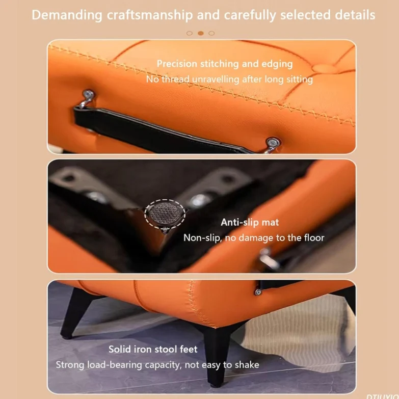 Modern Luxury Faux Leather Alloy Rectangular Footstool With Portable Handle For Entryway And Living Room