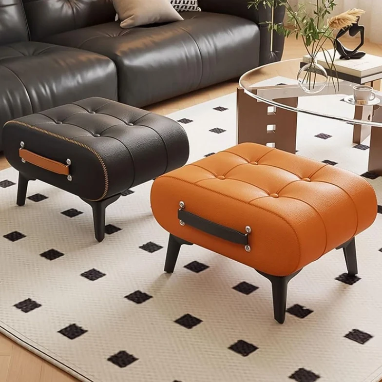 Modern Luxury Faux Leather Alloy Rectangular Footstool With Portable Handle For Entryway And Living Room