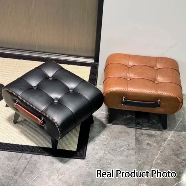 Modern Luxury Faux Leather Alloy Rectangular Footstool With Portable Handle For Entryway And Living Room