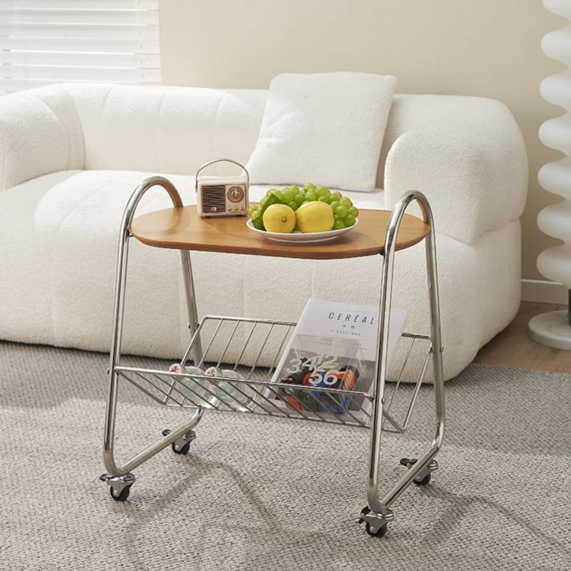 Contemporary Nordic Trapezoid Pine Stainless Steel Side Table 2 - Tier For Living Room
