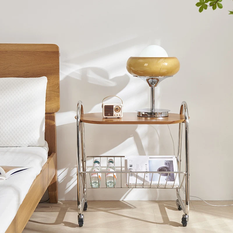 Contemporary Nordic Trapezoid Pine Stainless Steel Side Table 2 - Tier For Living Room