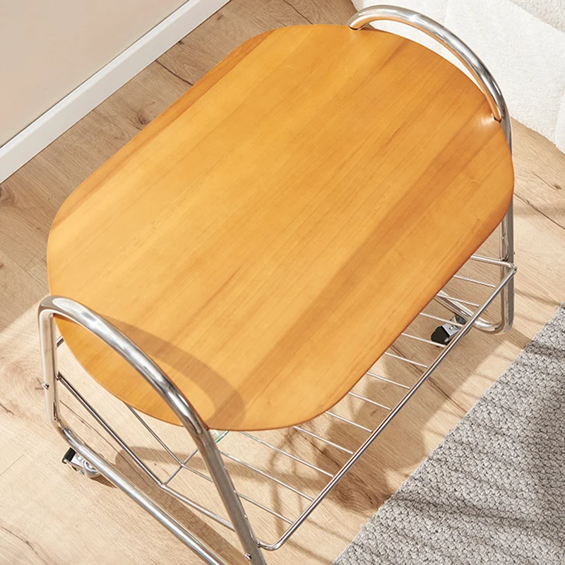 Contemporary Nordic Trapezoid Pine Stainless Steel Side Table 2 - Tier For Living Room
