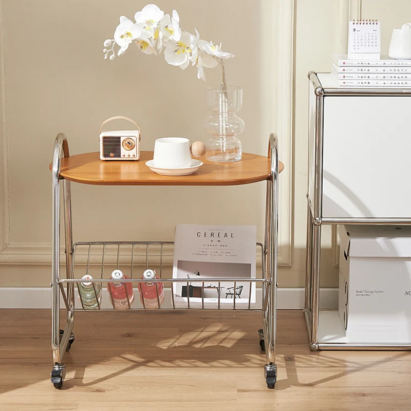 Contemporary Nordic Trapezoid Pine Stainless Steel Side Table 2 - Tier For Living Room
