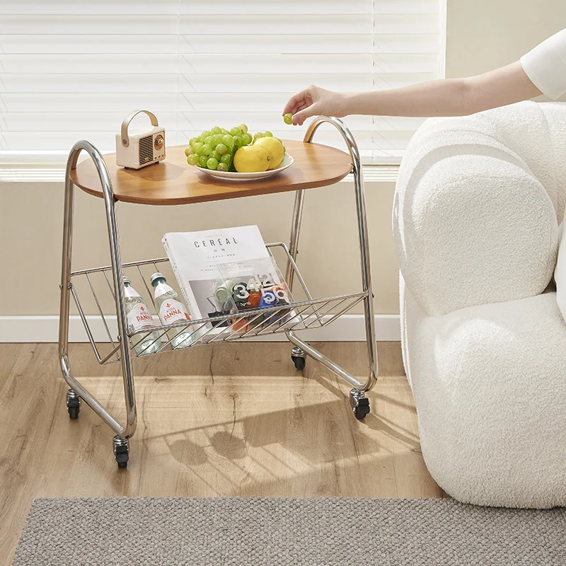 Contemporary Nordic Trapezoid Pine Stainless Steel Side Table 2 - Tier For Living Room