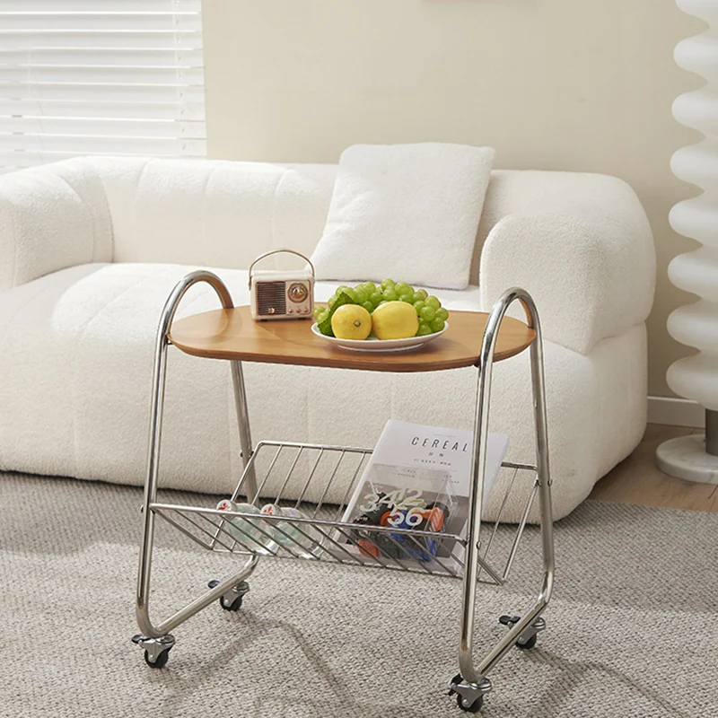 Contemporary Nordic Trapezoid Pine Stainless Steel Side Table 2 - Tier For Living Room