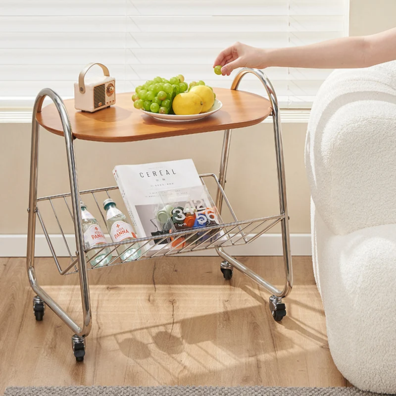 Contemporary Nordic Trapezoid Pine Stainless Steel Side Table 2 - Tier For Living Room