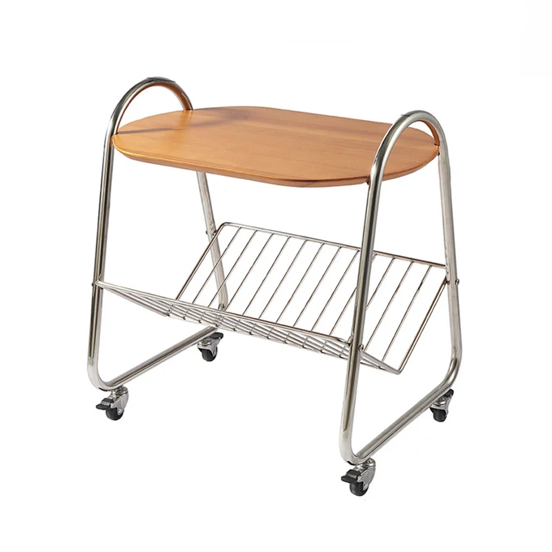 Contemporary Nordic Trapezoid Pine Stainless Steel Side Table 2 - Tier For Living Room