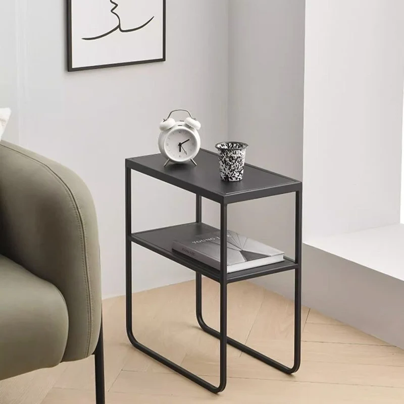 Modern Minimalist Iron Rectangular Side Table 2-Tier For Living Room & Bedroom