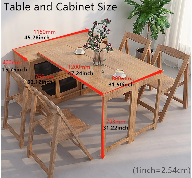 Mesa de comedor multifunción plegable y expandible con gabinete de diseño de almacenamiento oculto