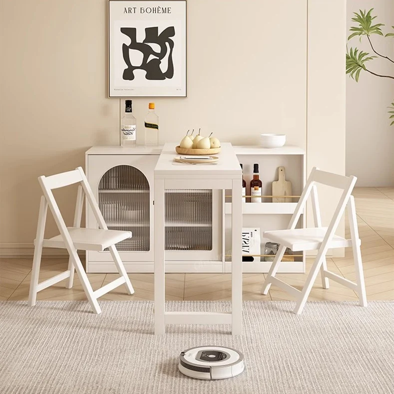 Mesa de comedor multifunción plegable y expandible con gabinete de diseño de almacenamiento oculto