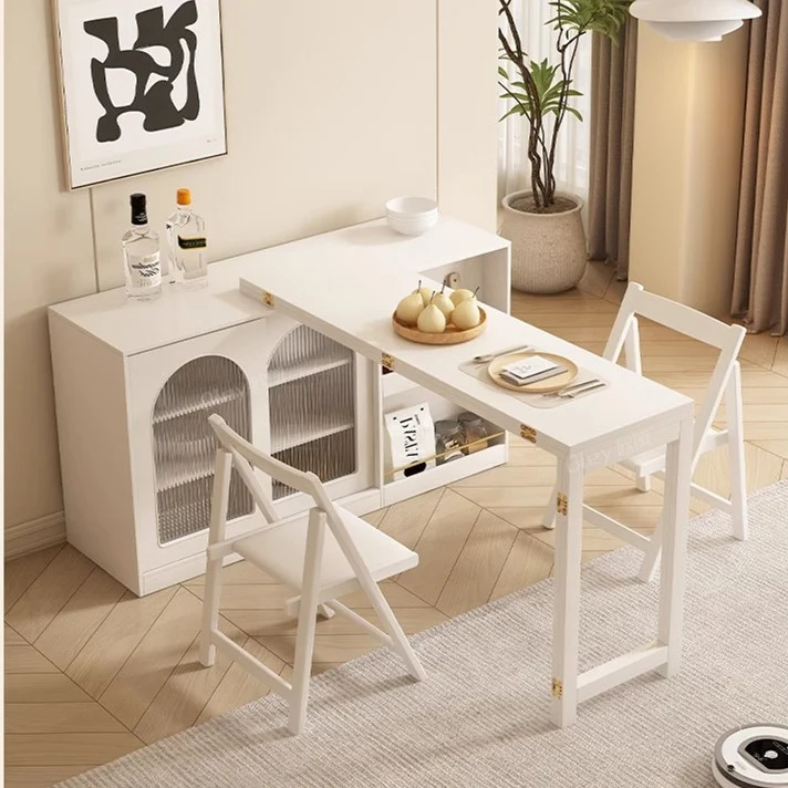 Mesa de comedor multifunción plegable y expandible con gabinete de diseño de almacenamiento oculto