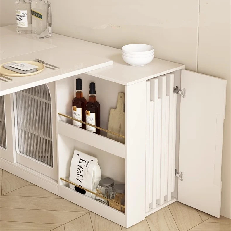 Mesa de comedor multifunción plegable y expandible con gabinete de diseño de almacenamiento oculto