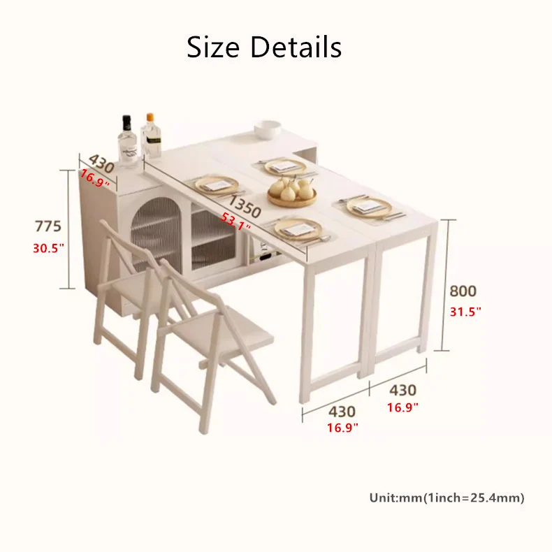 Mesa de comedor multifunción plegable y expandible con gabinete de diseño de almacenamiento oculto