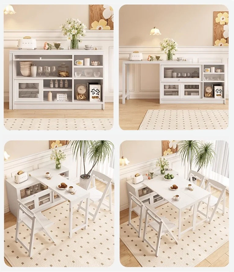 Mesa de comedor multifunción plegable y expandible con gabinete de diseño de almacenamiento oculto