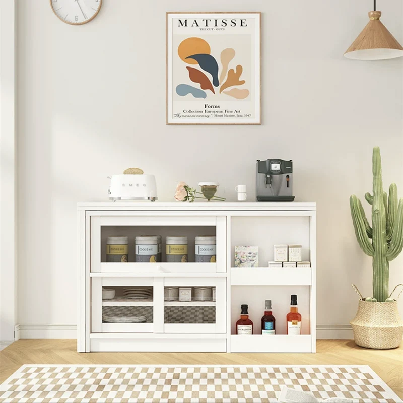 Mesa de comedor multifunción plegable y expandible con gabinete de diseño de almacenamiento oculto