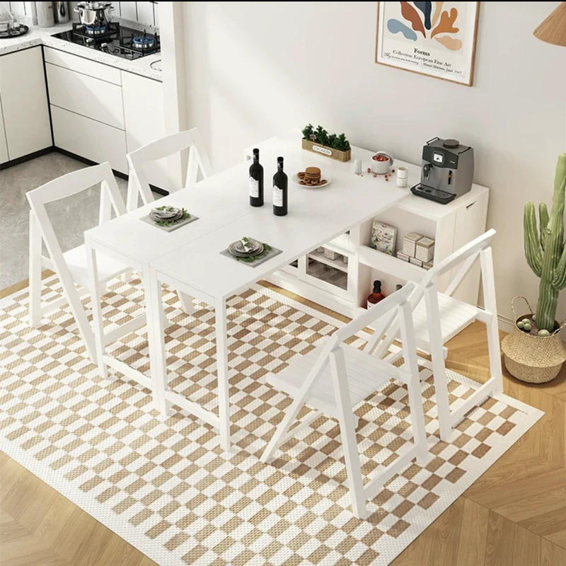 Mesa de comedor multifunción plegable y expandible con gabinete de diseño de almacenamiento oculto