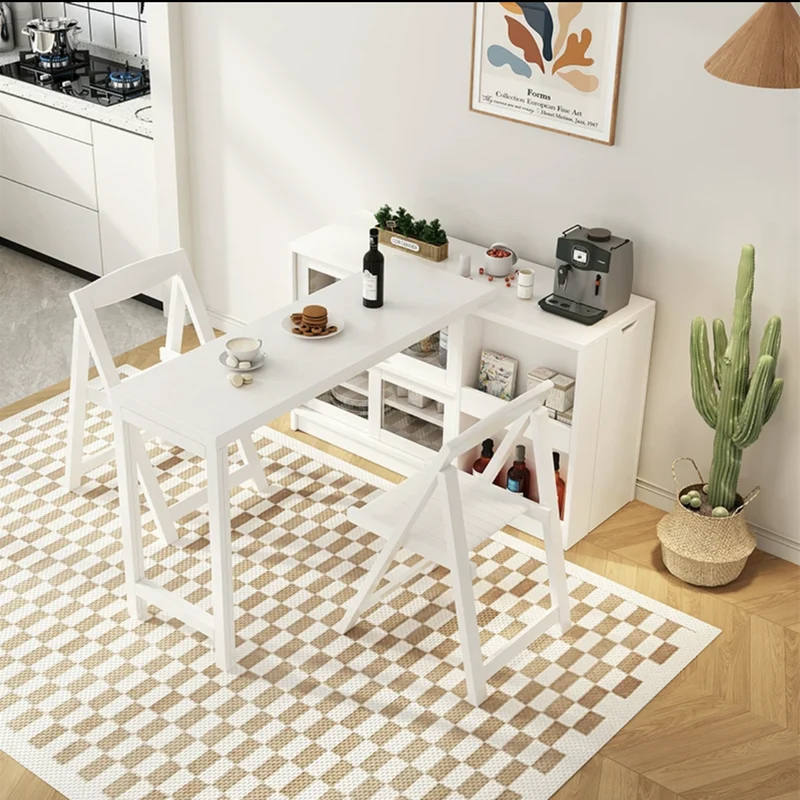 Mesa de comedor multifunción plegable y expandible con gabinete de diseño de almacenamiento oculto