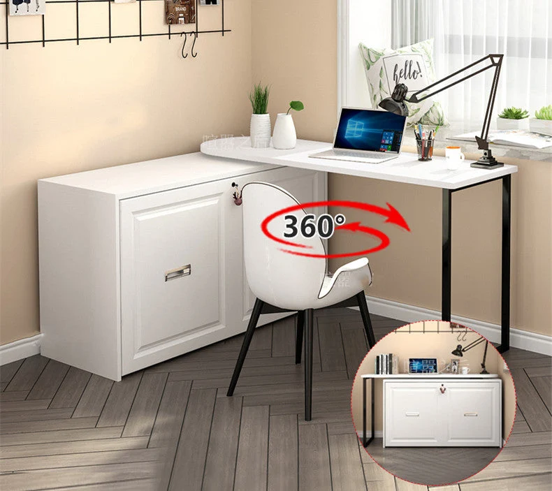 Escritorio de esquina telescópico y giratorio para computadora con cama plegable
