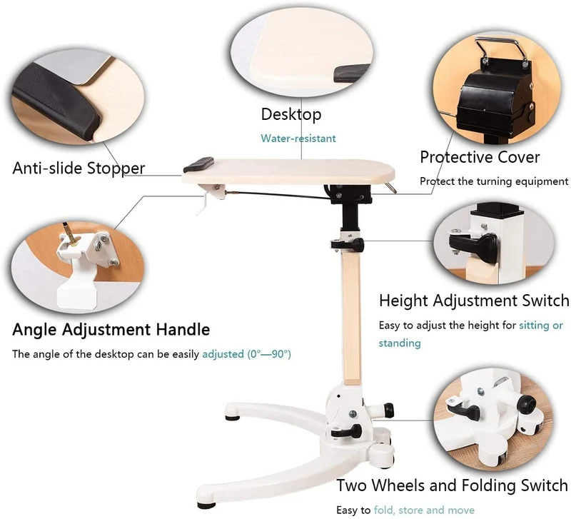 Escritorio de pie movible plegable, mesa de cama sobre la cama, mesa auxiliar del sofá