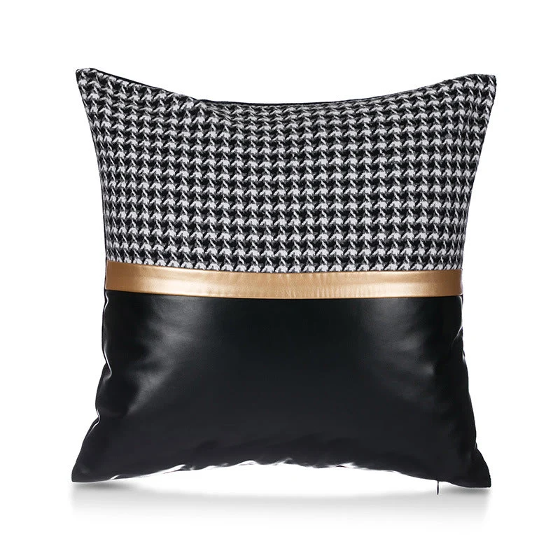 Juego de 4 fundas de almohada de lámina dorada con costura de piel sintética