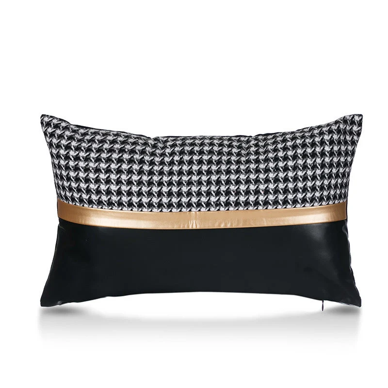 Juego de 4 fundas de almohada de lámina dorada con costura de piel sintética