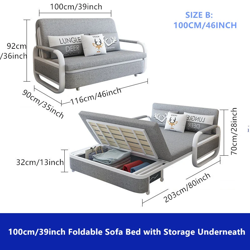 Sofá cama individual convertible de diseño 2 en 1 con espacio de almacenamiento debajo
