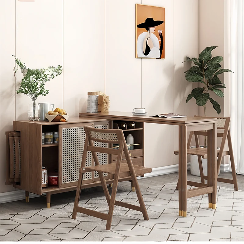 Mesa de comedor multifunción plegable y ampliable de nuevo diseño con armario lateral