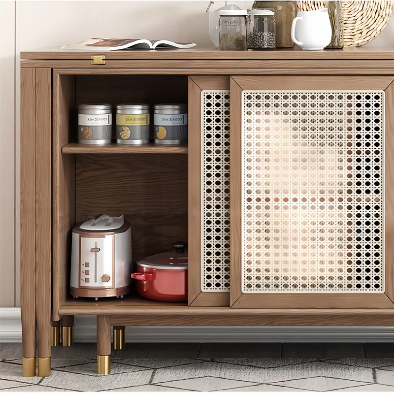 Mesa de comedor multifunción plegable y ampliable de nuevo diseño con armario lateral