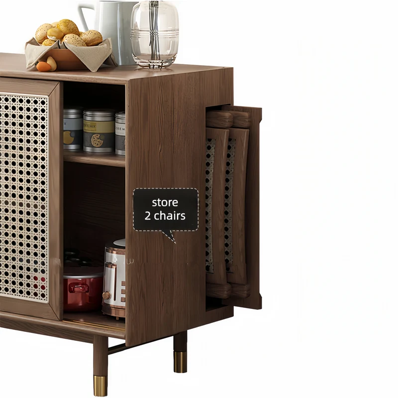 Mesa de comedor multifunción plegable y ampliable de nuevo diseño con armario lateral