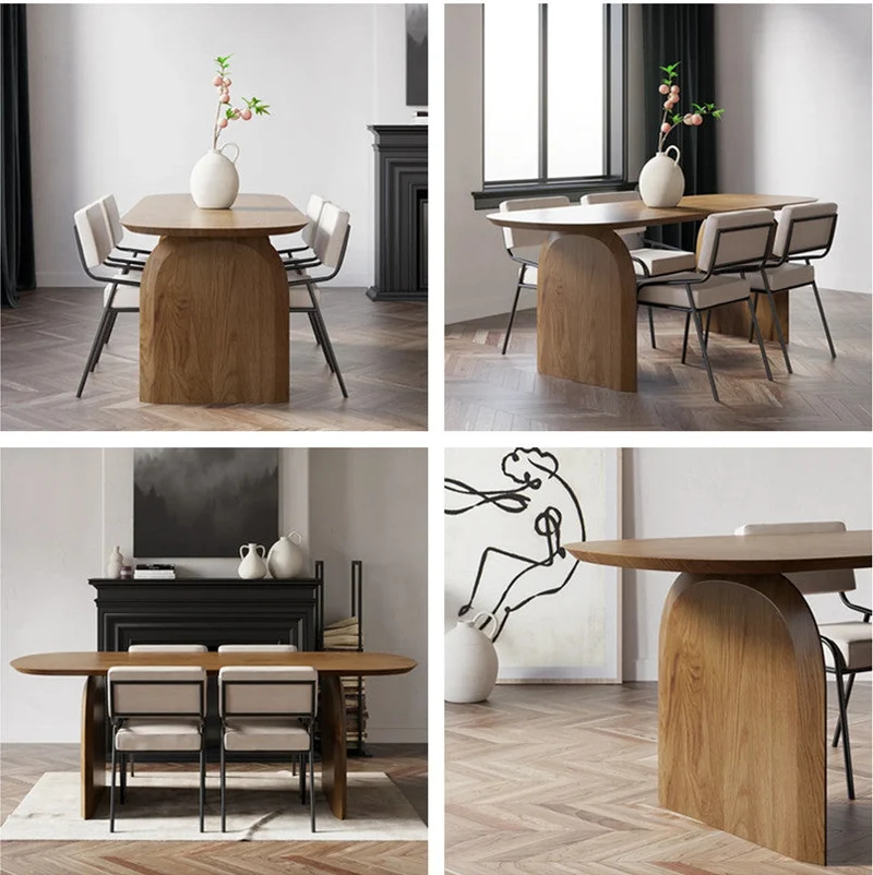 Mesa de comedor con tablero y pedestales de madera maciza